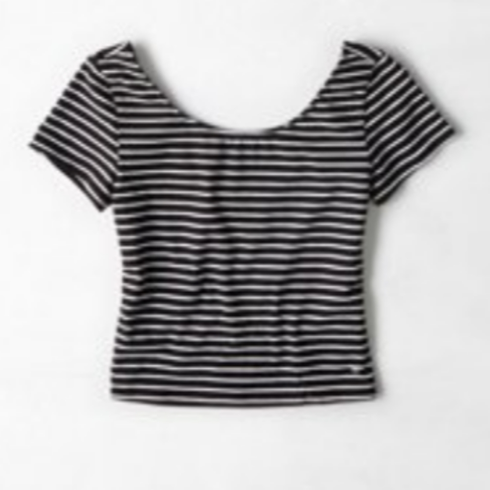 Cropped Striped Scoop Neck T